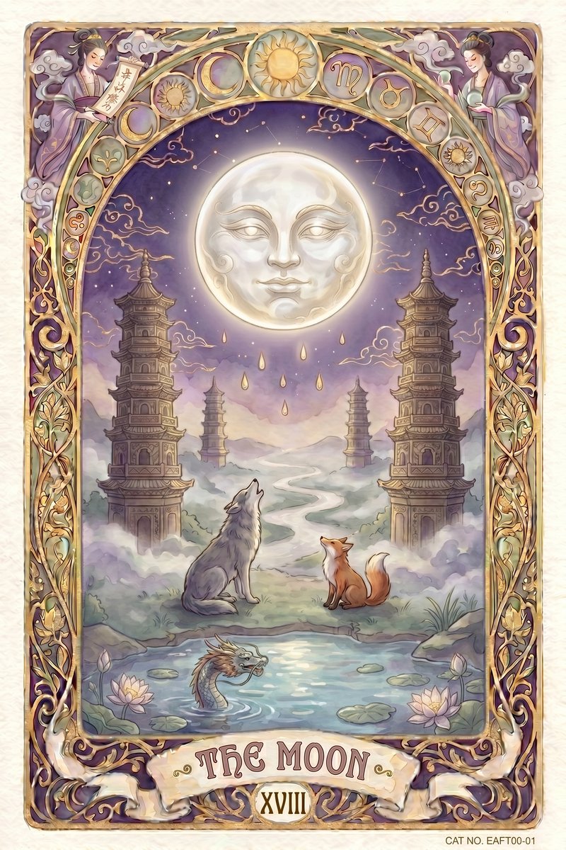 塔罗月亮牌图 - The Moon